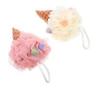Generic 2pcs Portable Ice Cream Bath Sponge Adorable Quick-Drying Shower Loofah Pe and Nylon Material Simple Design Household Sponge for Bath
