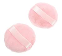 Generic 2pcs Powder Puff Set for Makeup 75mm Diameter Pink Velvet Cotton Powder Applicator Ribbon Soft Cosmetic Sponge and Foundation Application