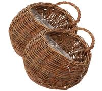 Generic 2pcs Rattan Wall Planter Hanging Basket Set Rustic Willow Wall Baskets for Plants Wood Material 21cm Diameter for Home and Entrances Space Saving