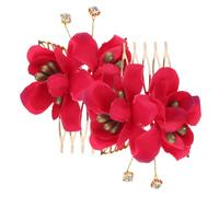 Generic 2pcs Red Artificial Rose Flower Hair Side Combs for Bride Bridal Hawaiian Wedding Hair Accessories Beach Floral Clips for Party Proms