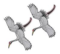 Generic 2pcs Red Embroidered Applique Patches Featuring Crowned Crane Design, Made with Sturdy Embroidery Thread, Iron-on Application, Vivid Appearance, for Clothing Sewing and DIY