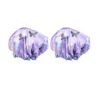 Generic 2pcs Reusable Double Layers Waterproof Shower Cap for Women with Elastic Band, Thicken Pe Material, Easy to Carry, for Showering and Travelling, Purple Colour