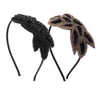 Generic 2pcs Rhinestone Beaded Headbands Vintage Style Hair Hoop Set in Gun Black and Light Gold for Women Bohemian Hair Accessories