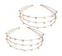 Generic 2pcs Rhinestone Star Headbands for Women Elegant Five Pointed Star Hair Comfortable Headwear for Brides Birthday Parties Special Occasions Golden Hair Bands Accessories