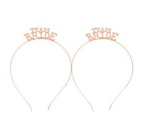 Generic 2Pcs Rose Gold Wedding Bridal Headband Team Bride Metal Tiara Hair Accessory for Bachelorette and Wedding Events