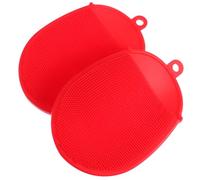 Generic 2pcs Silicone Body Scrubber Bath Brush for Exfoliating and Hair Washing, Red Handheld Multifunctional Cleaning Scrubbers Suitable for Sensitive Skin and Shower Use
