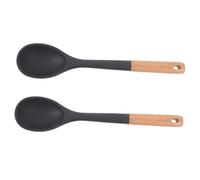 Generic 2pcs Silicone Cooking Spoon Spoons Pan Wok Black Serving Spoon Wooden Spoon Colorful Spoon Wood Spoon Spatula Multifunction Spoon Bamboo Cooking Utensil Pine Wood