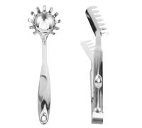 Generic 2pcs Stainless Steel Spaghetti Server and Pasta Tongs Set with Ergonomic Claw and Non-Slip Grip for Cooking and Camping, Sturdy Metal Noodle Spoon Fork Kitchen Utensils