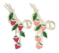 Generic 2Pcs Strawberry Hair Claw Clips for Women, Large Non-Slip Metal Jaw Hair Accessories in Pink and Red, Summer Decorative Strawberry Jaw Clips