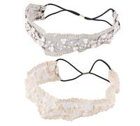 Generic 2pcs Sweet Lace Beaded Hairband Set for Women, Elastic Cloth Headbands with Delicate Bead Decoration, Practical and Elegant Hair Accessories for Festivals and Weddings