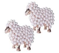 Generic 2pcs Vintage Pearl Sheep Brooch Pin Cute Animal Lapel Pins for Women Lightweight Portable Fashion Accessories for Clothes Bags Party Outfits