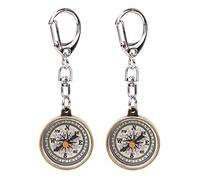 Generic 2PCS Vintage Portable Zinc Alloy Compass Keychain, Compact Outdoor Navigation Tool with Unique Keychain Design for Hiking Camping Mountaineering