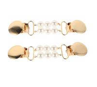 Generic 2pcs Vintage Sweater Shawl Clips for Women, Decorative Pearl Brooch Pins Made of Zinc Alloy and Plastic, Reliable Golden Retro Cardigan Clips for Social Events and Special