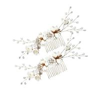 Generic 2pcs White Floral Bridal Hair Combs for Wedding and Evening Events Crystal Bridal Hair Accessories Flower Design Women's Rhinestone Pieces for Brides and Proms