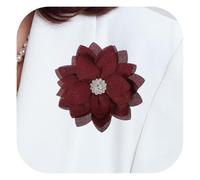 Generic 3.15" Fabric Flower Brooch, Chiffon Flower Pins Rhinestone Satin Fabric Artificial Crystal Lotus Elegant Hair Clips Large for Women Clothes Wedding Banquet, Wine Red