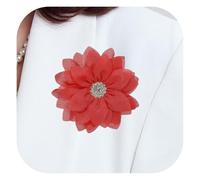 Generic 3.15" Fabric Flower Brooch, Chiffon Flower Pins Rhinestone Satin Fabric Artificial Crystal Lotus Elegant Hair Clips Large for Women Clothes Wedding Banquet, Red