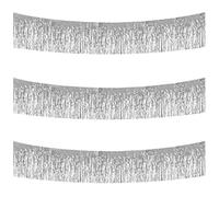 Generic 3 Packs Metallic Foil Fringe Garland Silver Wall Hanging Tinsel Fringe Banners for Car Parade Floats Bridal Shower Wedding Birthday Easter Graduation Holiday Party Decoration(30 Feet)