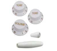 Generic 3 Piece Guitar Single Tilt Handle, Volume Control Accessories, DIY Guitar Knob Replacement Parts, white and gold