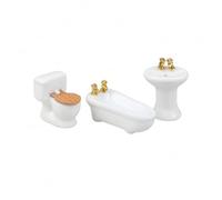Generic 3 Pieces Miniature Fixture Set Mini Toilet Mini Bathtub Mini Pedestal Sink Ceramic Build With Round Basin Pedestal Form Suitable for Dollhouse Scenes Model Display Crafts, A-3Pcs