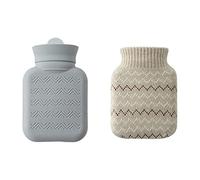Generic 300ML Litre Hot Water Bottle with Knitted Cover, Silica Material, Reusable, Medium Size, Light Grey, Classic Style, Hand Warmers, Hot and Cold Compress