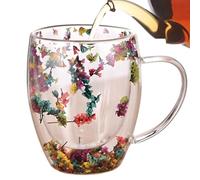Generic 350ml Heatproof Double-Wall Insulated Floral Fusion Glass Mug, Anti-Scalding Grip, Environmentally Friendly Materials