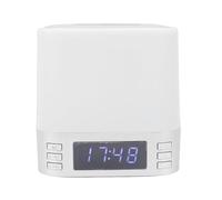 Generic 360° Panoramic Sound Bedroom Digital Clock Bluetooth Speaker Wireless Charger, Seven Color Night Light Speaker for White Noise Sleep, Great for Home Theater (Silver)