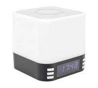 Generic 360° Panoramic Sound Bedroom Digital Clock Bluetooth Speaker Wireless Charger, Seven Color Night Light Speaker for White Noise Sleep, Great for Home Theater (Black)