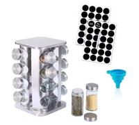 Generic 360° Rotating Spice Rack, 12-Jar Seasoning Organiser With Erasable Labels And Funnel, Square Carousel Free Standing Rack For Kitchen