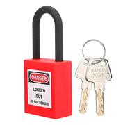 Generic 38mm Lockout Padlock with Dual Labels, Durable Nylon Security Device for Construction Sites, Electric Hydraulic Applications (Red)