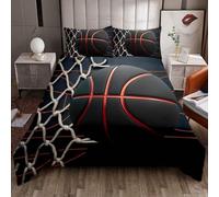 Generic 3D Basketball Duvet Cover Set, Sports Themes Bedding, Soft Microfibre, Zipper Closure, 135x200 cm & 2 Pillowcases 50x75 cm, All Seasons, 3-Piece Set, 1 Count