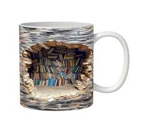 Generic 3D Bookshelf Mug, Ceramic, 3D/Relief Cup, 3.51" Round Mug, Library Theme, 3D Bookshelf Design, 9cm, 1 Piece, Reusable, Casual, Home, Travel, Hot Drinks, Novelty, Hand Wash Only