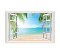 Generic 3D Fake Window Landscape Wall Sticker Removable Vinyl Wall Decorative Sticker for Home Decor in Bedrooms and Shops with Beach and Ocean View 33.8x22 Inches