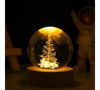 Generic 3D Galaxy Crystal Ball LED Saturn Night Light with Wooden Base, Moon Planets Ball Lamp for Decoration, Astronomy Space Present for Boys Kids (Xmas Tree)
