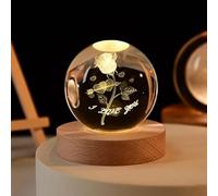 Generic 3D Galaxy Crystal Ball Night Light with Wooden Base, Moon Planets Ball Lamps for Birthday Christmas, Astronomy Space Presents for Boys Kids (Rose)