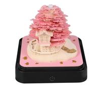 Generic 3D Memo Pad, 2026 Desk Calendar with LED Light, Hand Torn Paper Carving Art Tree House Design, Unique Weekly and Earth Calendar, Notepad Christmas Housewarming (Pink)