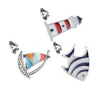 Generic 3Pcs Alloy Brooch Set Tropical Fish Sailboat Lighthouse Navy Style Lapel Pins Costume Decoration Multi-Purpose Accessories for Party and Daily Wearing
