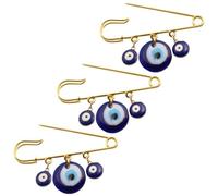 Generic 3pcs Blue Evil Eye Brooch Pins Set, Turkish Lapel Pins Made of Alloy and Resin, Not Easy to Deform, Safe to Skin, for Daily Outfits and Matching with Hats
