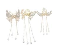 Generic 3pcs Butterfly Wing Flower Hair Claw Clips with Tassel Pendant Elegant Hair Accessories for Women for Half Updos Bridal Hairstyles and Everyday Looks