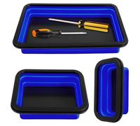Generic 3Pcs Collapsible Magnetic Parts Tray Set 3 Different Size Magnetic Tool Tray Silicone Foldable Tool Holder for Screw, Bolts, Nuts, Washers, Pins and Other Small Metal Parts(Blue)