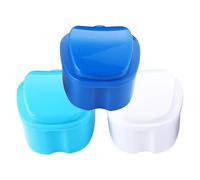 Generic 3pcs Denture Storage Case with Filter and Hinge, Plastic Retainer Box Set in White, Light Blue, Dark Blue, Odorless Denture Care Container for Travel and Daily Oral Hygiene