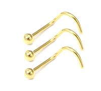Generic 3pcs Gold Nose Screw Hook Stud, Plain Round Ball, 1.5mm Ball, 0.8mm (20G) Bar, 8mm Bar Length, Body Jewelry Grade, Classic Style, Unisex