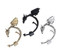 Generic 3pcs Gothic Punk Dragon Ear Cuff Clips No Piercing Wrap Earrings Vintage Bronze Silver Black for Women Party Daily Wear