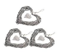 Generic 3pcs Grey Wicker Heart Wall Hanging Decorations, Heart Shaped Wicker Wreath Ornament with Rope, Fine Workmanship Door and Mantel Decor for Living Room and Wedding Parties