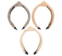 Generic 3pcs Hand Woven Wide Straw Headbands for Women with Knotted Cross Design Lightweight Headdresses for Face Washing Hairstyle Exercise Seasonal Accessories in White Black Brown
