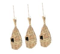 Generic 3Pcs Handmade Birds Hanging Nests Decorative Knitted Bird Nests Natural Reed Grass Models for Indoor Outdoor Scene