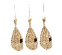 Generic 3Pcs Handmade Reed Grass Birds Nests for Hanging Decorations Creative Art Adornments for Birds Comfortable Living Spaces for Parrots Canaries