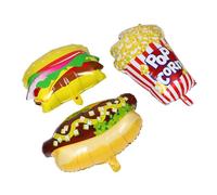 Generic 3pcs Inflatable Fast Food Party Balloons Set Popcorn, Hamburger, Hot Dog Foil Decorations for Birthday, Carnival and Movie Night Supplies