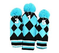 Generic 3Pcs Knitted Golf Club Head Cover for Driver with Number Tags for Golfer, Blue