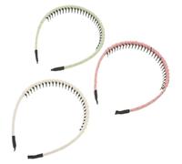 Generic 3pcs Non-Slip Tooth Comb Headbands for Women - Elastic Hair Bands for Face Washing and Styling - Pink, Light Green, Beige Hair Accessories