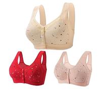 Generic 3Pcs Red Floral Print Wireless Sports Bras, Full Coverage, Push Up, Non Wired, 3XL